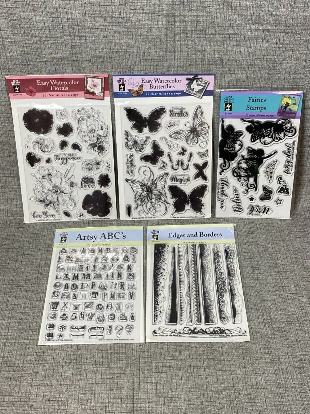 NEW Hot Off The Press Clear Silicone Stamps Letters Butterflies Lot Of 5 NIP
